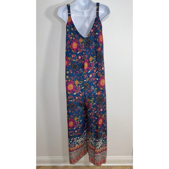 Natural Life Chelsea Wide Leg Jumpsuit Blue Floral Sleeveless Women Medium - Picture 5 of 9